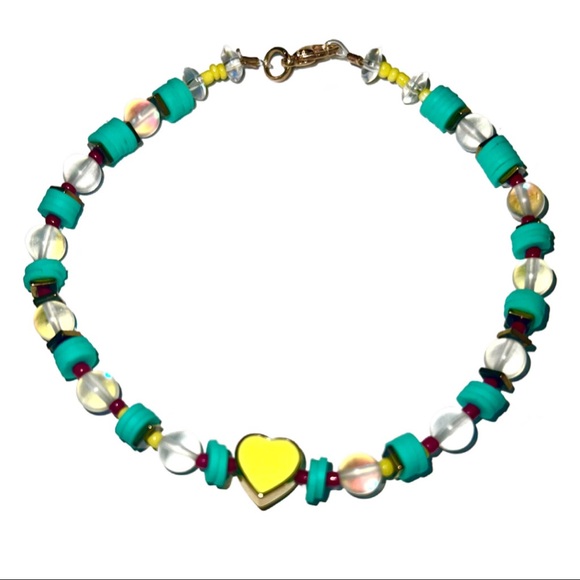 Neon Heart & Moonstone Beaded Anklet